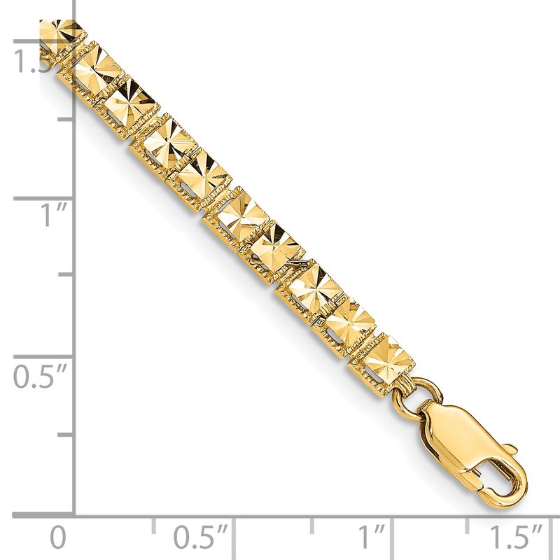 14K Polished 4mm Diamond-Cut Squares 7.25 inch Bracelet