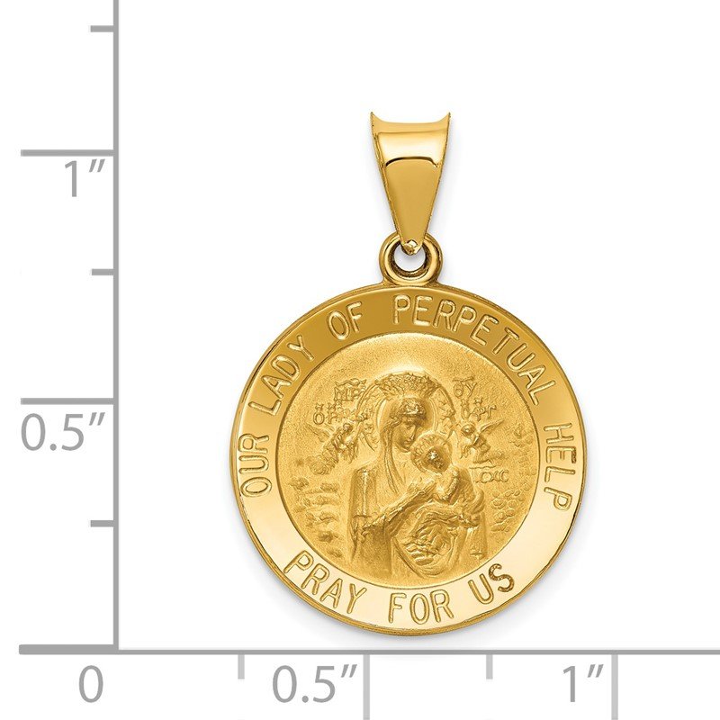 14k Polished and Satin Hollow Our Lady of Perpetual Help Medal Round Pendant