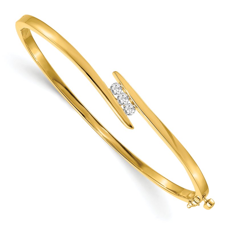 14k Complete 3-Stone 1/3 carat AA Diamond Hinged Oval Bangle Bracelet