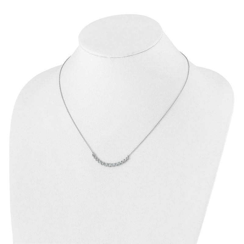 14k White Gold 1/4 carat Diamond Bezel-set Curved Bar 18 inch Necklace