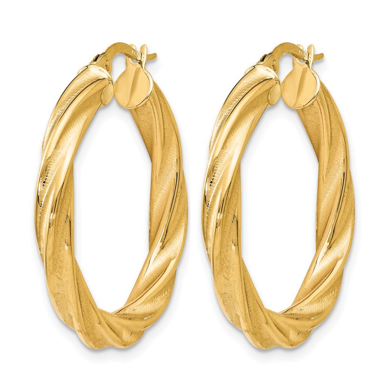 14K Polished Scratch-finish Twisted Hoop Earrings