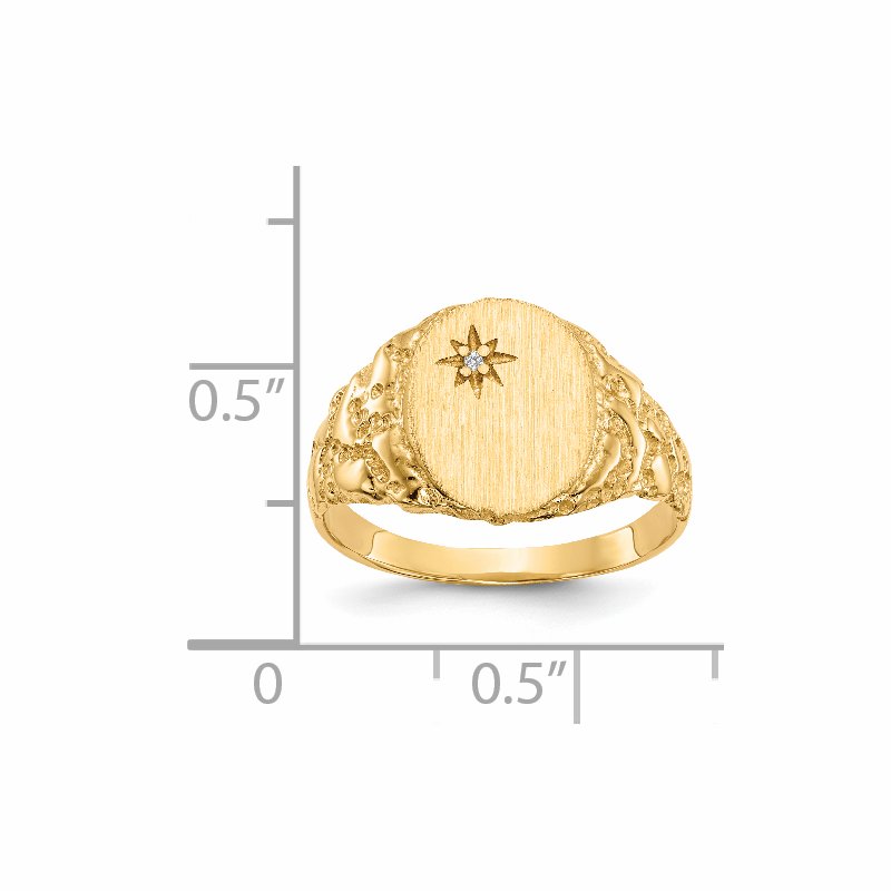 14k 9.0x11.0mm Closed Back AA Diamond Signet Ring