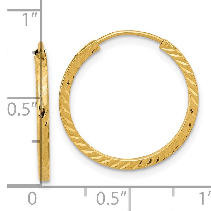 14k 1.35x20mm Diamond-cut Square-Tube Endless Hoop Earrings