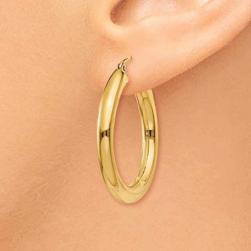14k 4x30mm Polished Tube Hoop Earrings