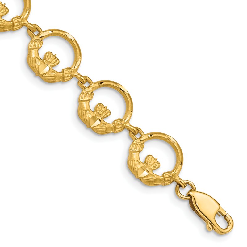 14K Diamond-cut Claddagh Circle Link 7 inch Bracelet