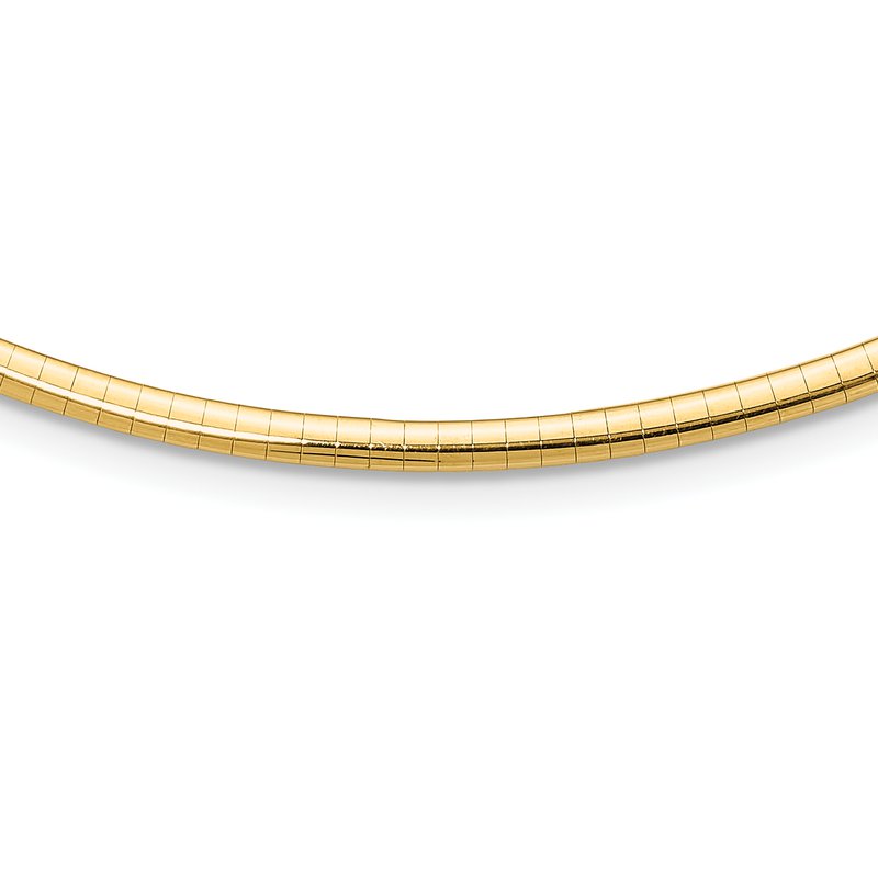 14k Polished 3mm Standard Weight 16 inch Domed Omega Necklace