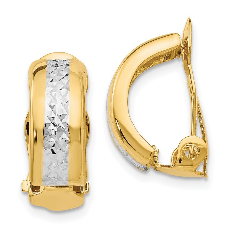 14k w/ White Rhodium Polished &amp; D/C Non-pierced Earrings
