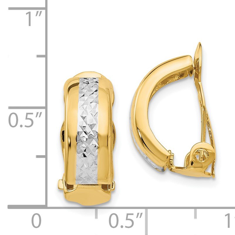 14k w/ White Rhodium Polished &amp; D/C Non-pierced Earrings
