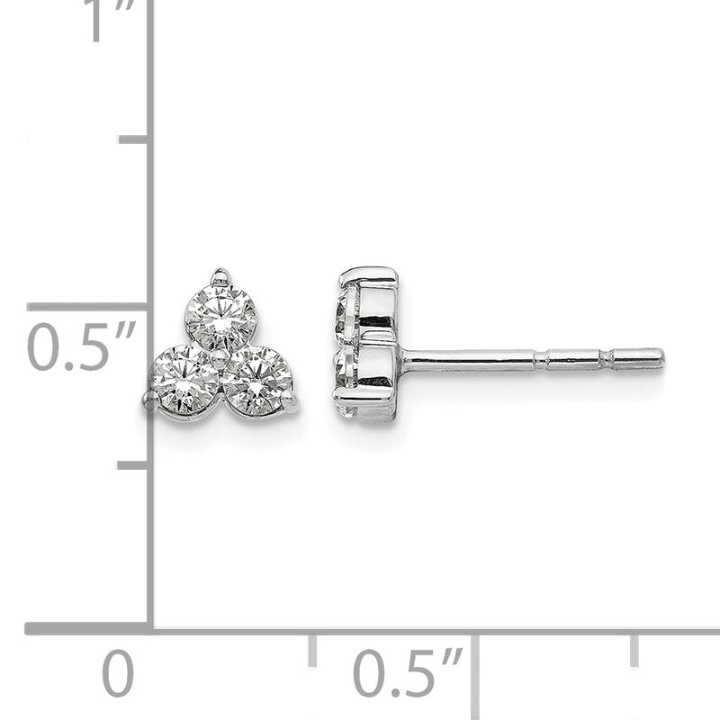 14K White Gold 1/2 carat Lab Grown Diamond VS+ F+ Complete Three Stone Post Stud Earrings