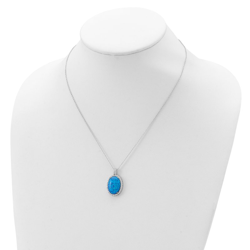 Sterling Silver Rhodium-plated Cabochon Lab Created Blue Opal and Brilliant-cut CZ Oval 18.5 Inch Necklace