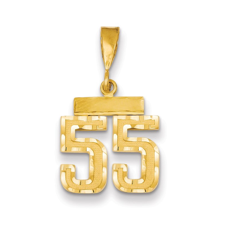 14k Small Brushed Diamond-cut Number 55 Charm