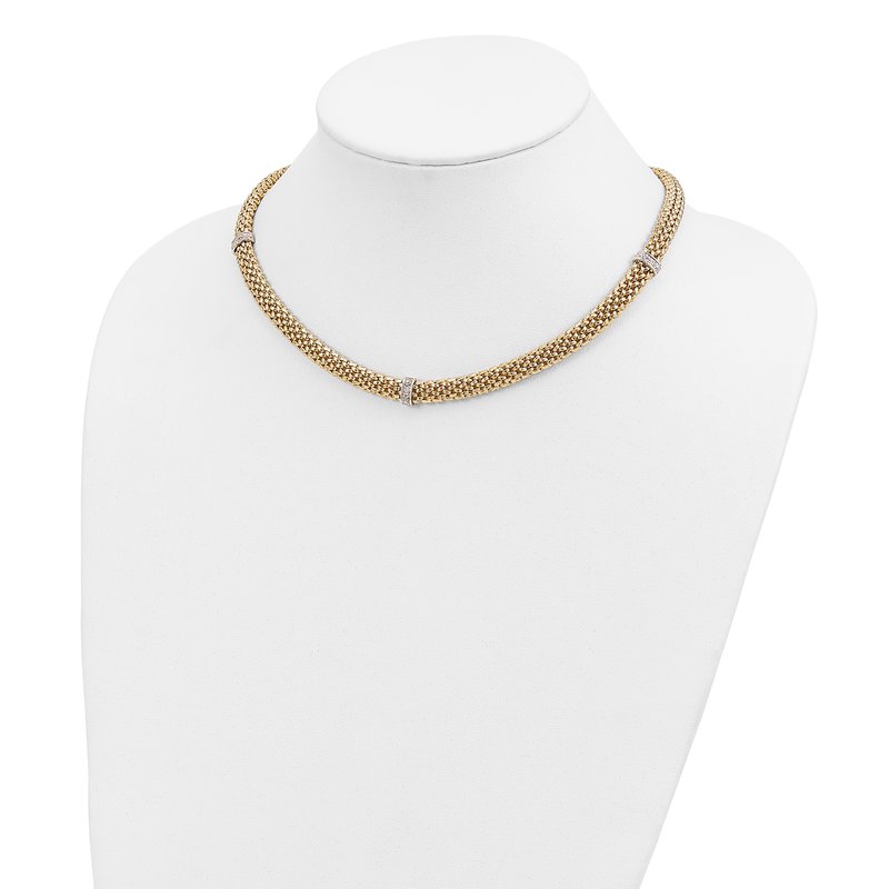 14k Two-Tone Polished Complete .05ct Diamond and Mesh 17 inch Necklace
