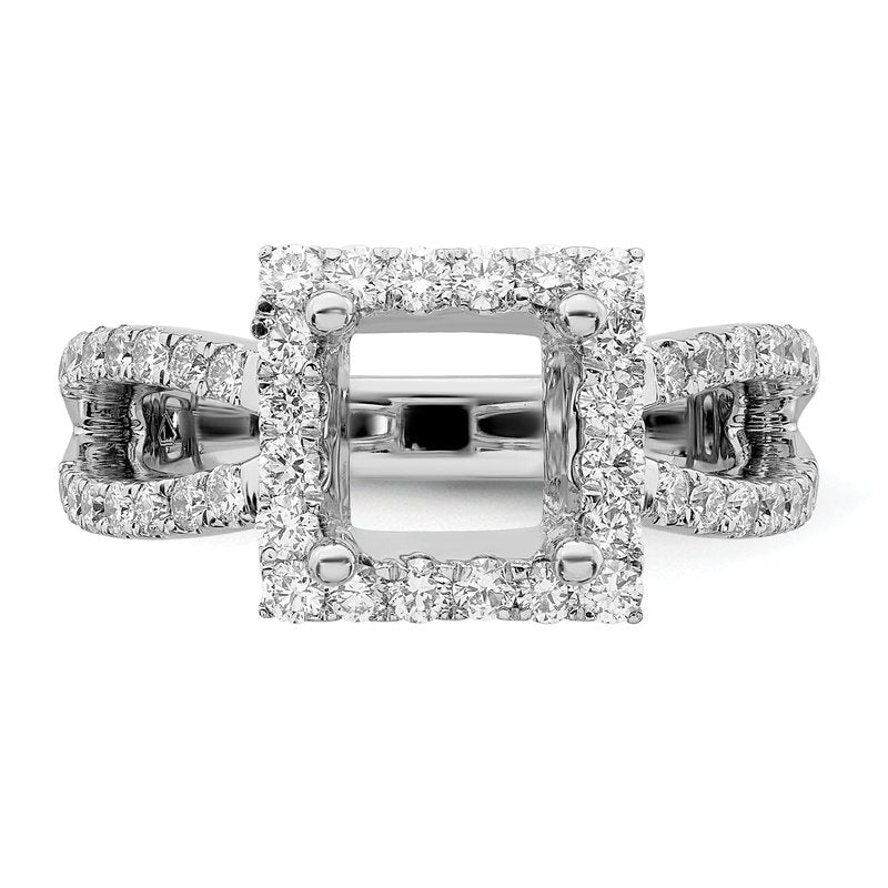 14K White Gold 3/4 carat Lab Grown Diamond VS/SI  D E F  Semi Mount Princess Halo Engagement Ring