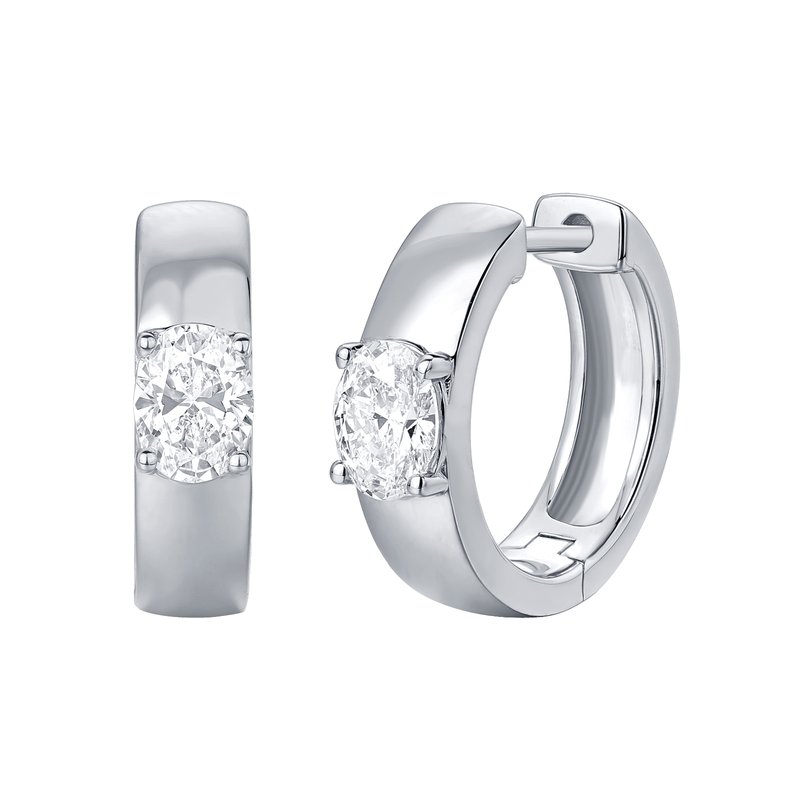 Smiling Rocks 0.69Ct E-F/SI1 Lab Grown Diamond Oval Mini Hoop Earrings