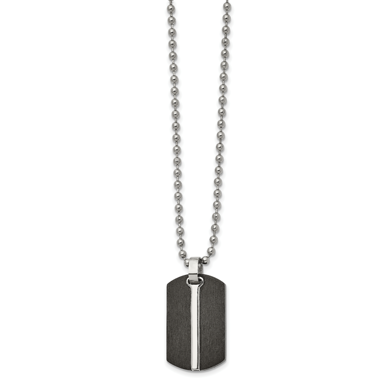 Stainless Steel Brushed and Polished Black IP-plated Dog Tag on a 24 inch Ball Chain Necklace