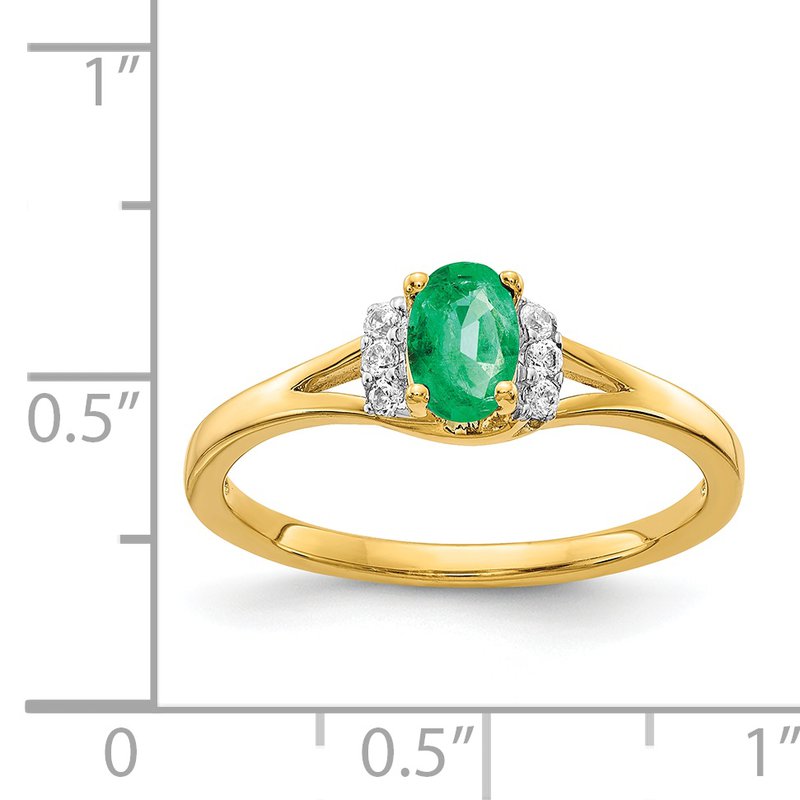 14k White Gold Diamond and Oval Emerald Ring