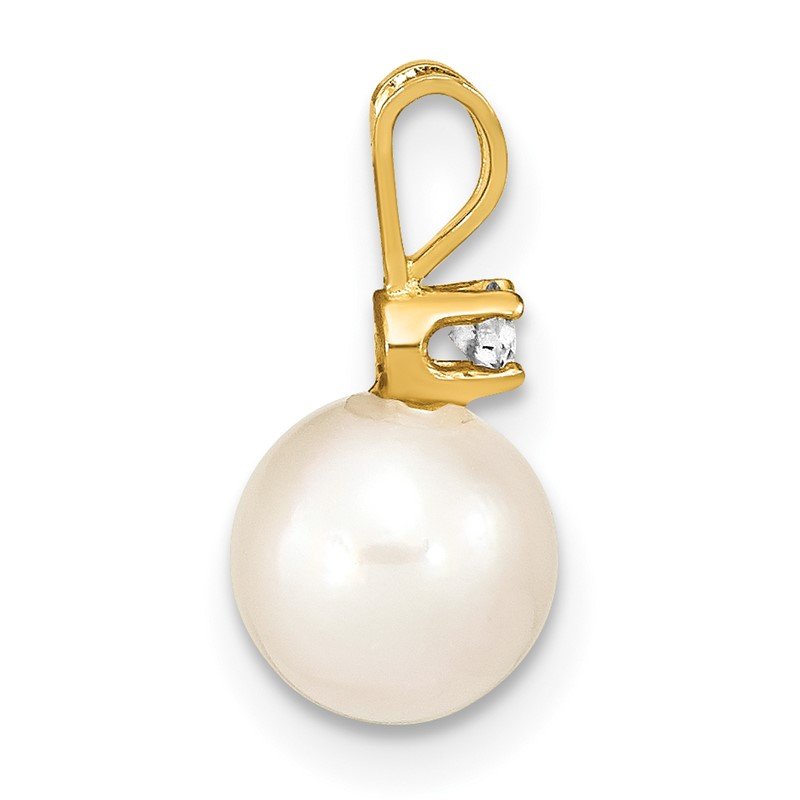 14k 7-8mm White Round Akoya Saltwater Cultured Pearl and 1/20 Carat Diamond Pendant