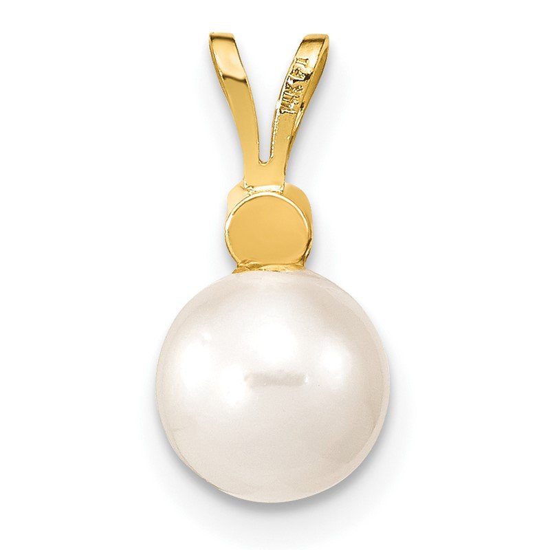 14k 7-8mm White Round Akoya Saltwater Cultured Pearl and 1/20 Carat Diamond Pendant