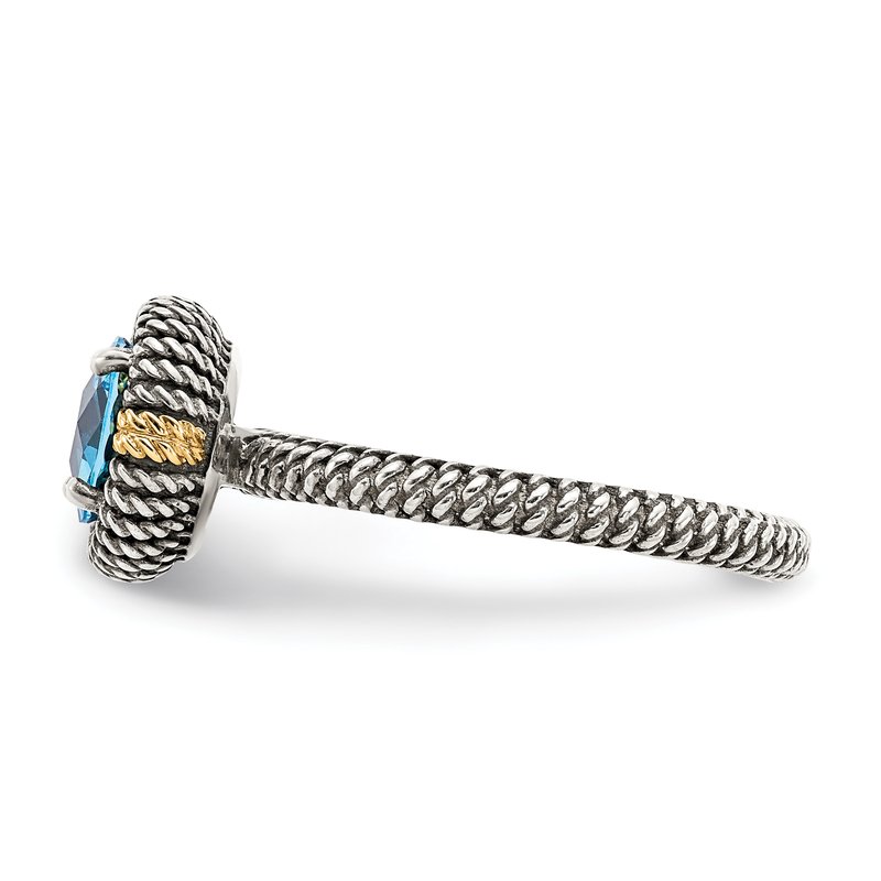 Sterling Silver with 14K Accent Antiqued Round Blue Topaz Ring