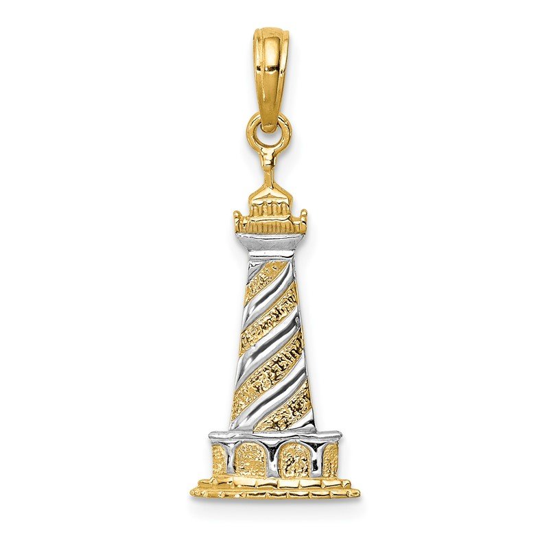 14K and White Rhodium Cape Hatteras Lighthouse Pendant