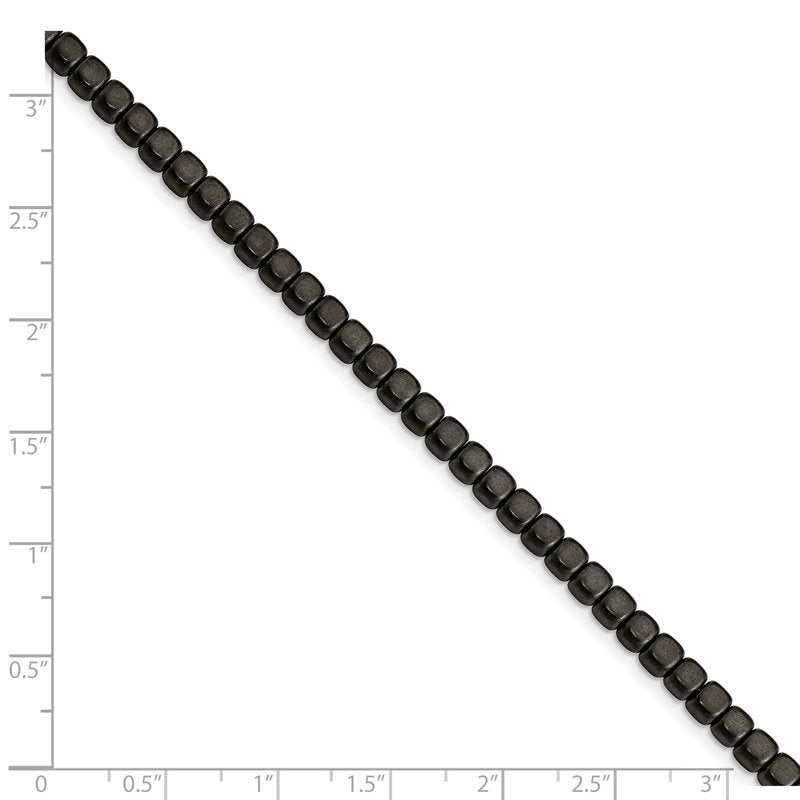 Stainless Steel Brushed and Polished Square Hematite Beaded 7 inch Bracelet with 1.25 inch Extension