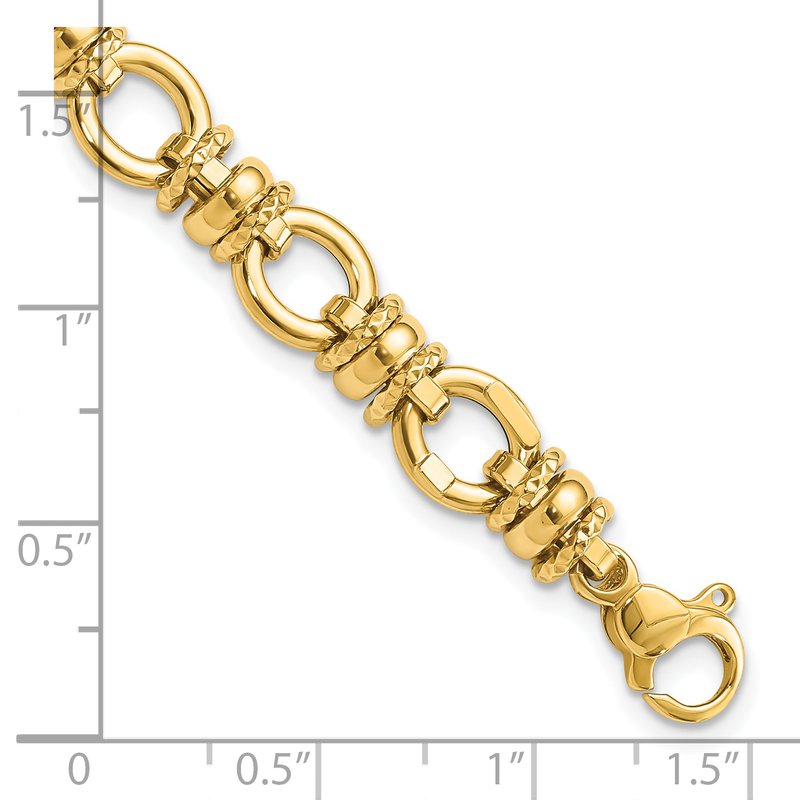 14K Polished and Textured 8mm Fancy Link 7.75 inch Bracelet