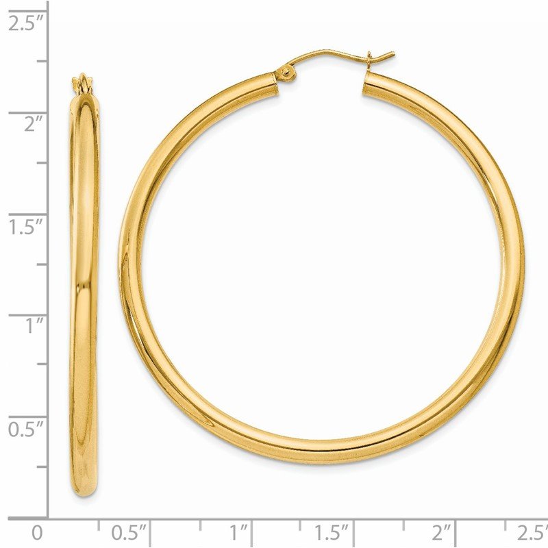 14K 3x50mm Polished Lightweight Tube Hoop Earrings