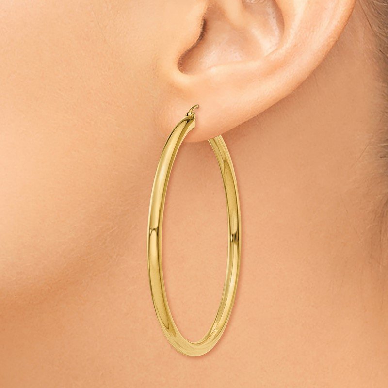 14K 3x50mm Polished Lightweight Tube Hoop Earrings