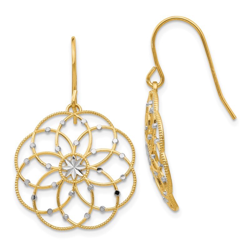 14k &amp; Rhodium Diamond-cut Fancy Shepherd Hook Earrings