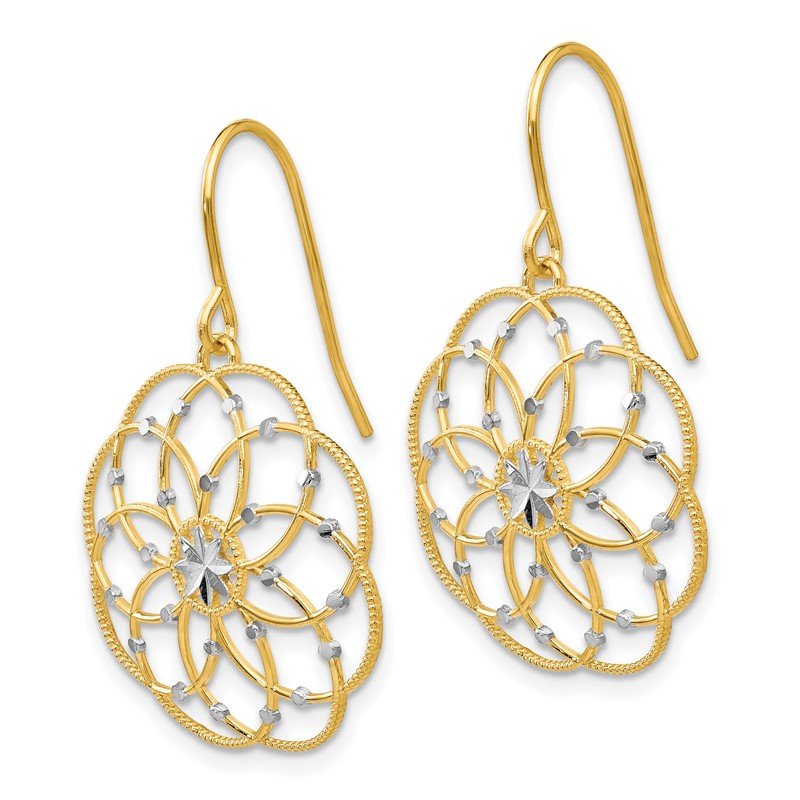 14k & Rhodium Diamond-cut Fancy Shepherd Hook Earrings
