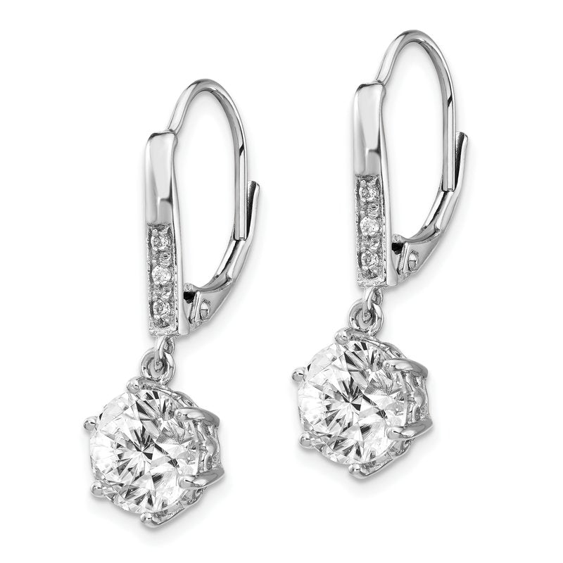 Sterling Silver Rhodium-plated Brilliant-cut CZ Dangle Leverback Earrings