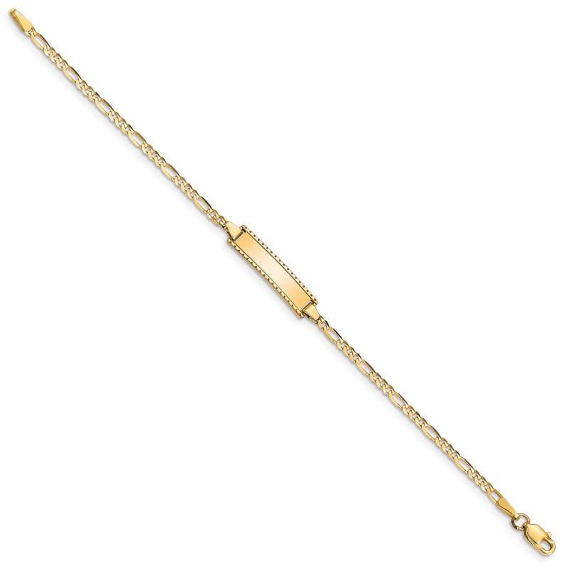 14k Polished Solid Chain/Solid Plate Figaro Link 18.5x5mm Plate 6 inch Baby/Child ID Bracelet