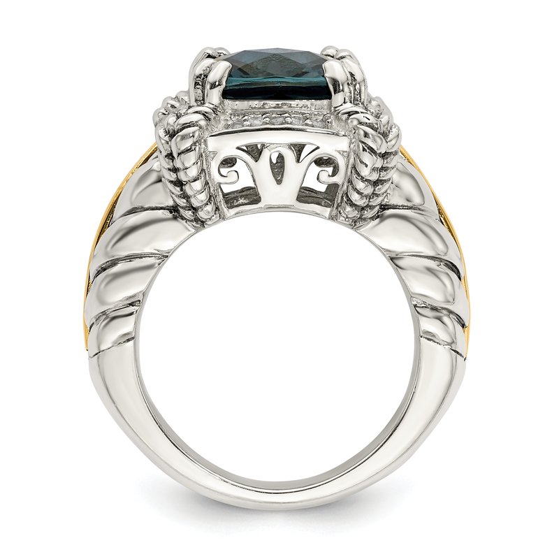 Sterling Silver with 14K Accent Antiqued London Blue Topaz and Diamond Ring
