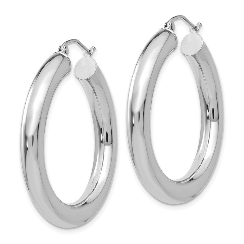 14k White Gold 5x35mm Polished Tube Hoop Earrings