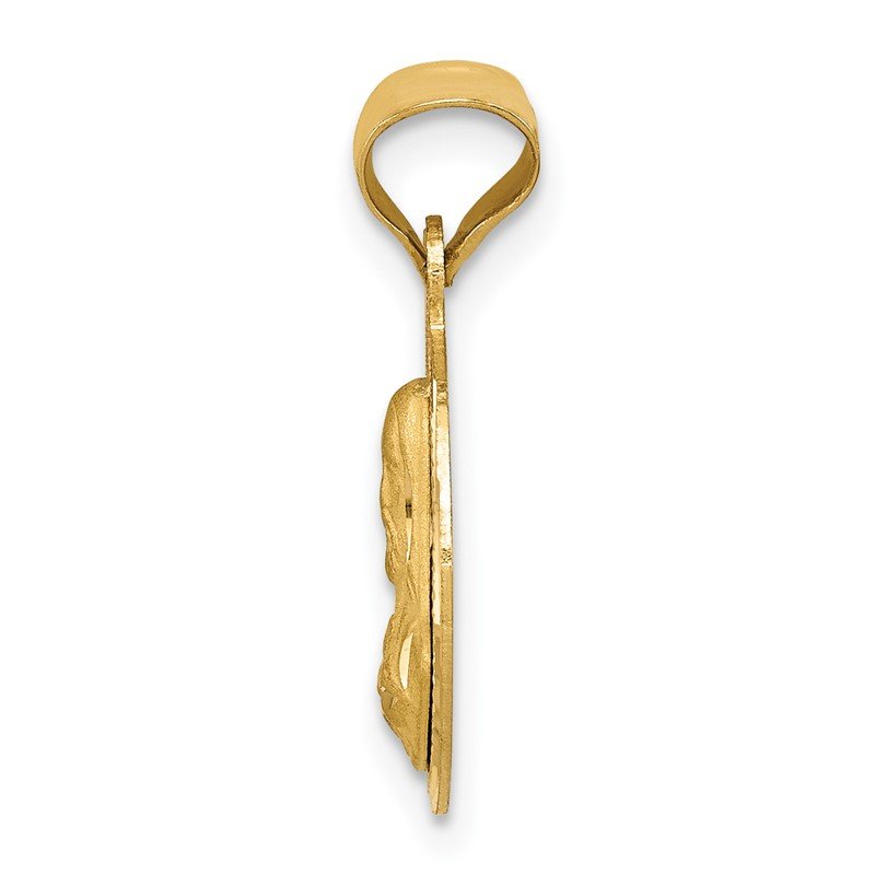 14K with Rose and White Rhodium Diamond-cut Solid Sagrado Corazon de Jesus Round Pendant