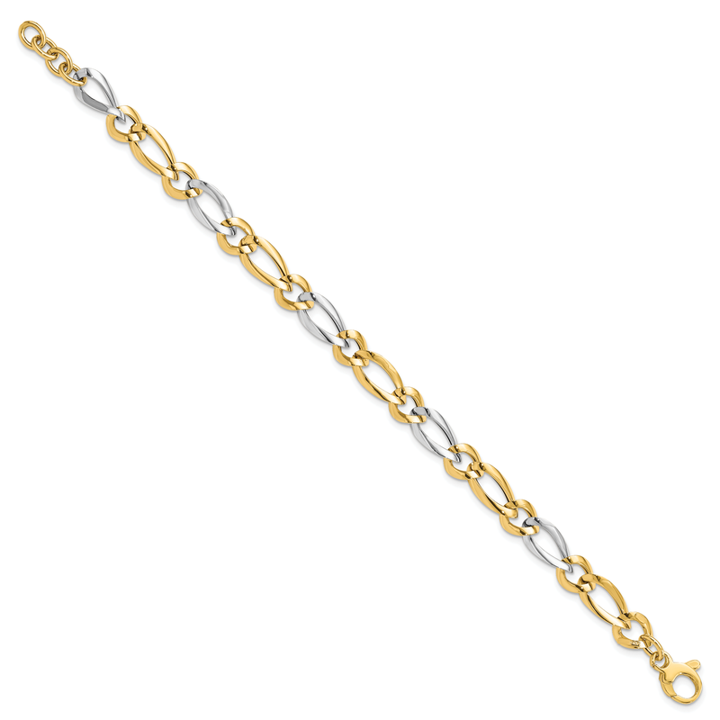 14k Two-Tone Polished 7.3mm Fancy Oval and Round Link 7.25 inch Bracelet