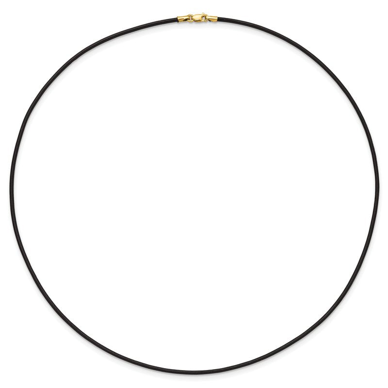 14k Yellow Clasp 1.5mm 16 inch Black Leather Cord Necklace