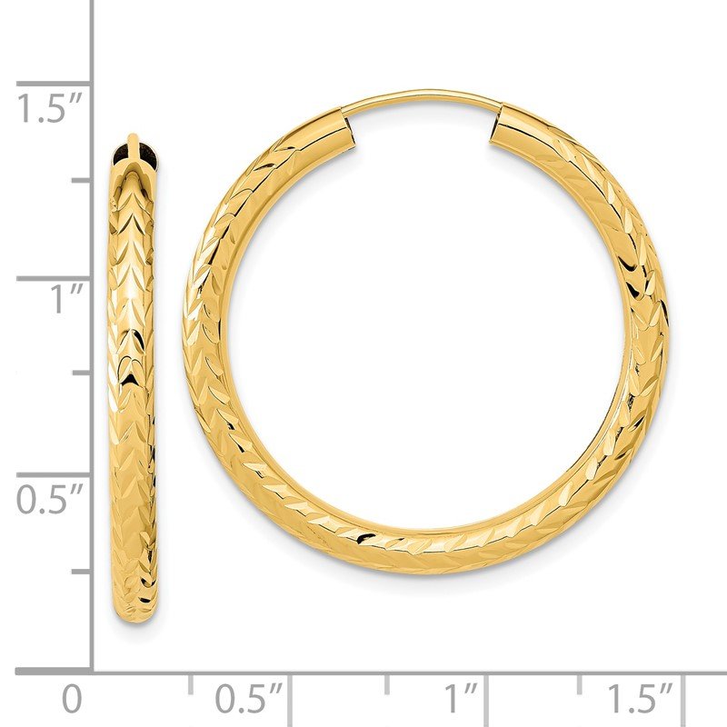 14k 3.00x30mm Polished Diamond-cut Endless Tube Hoop Earrings