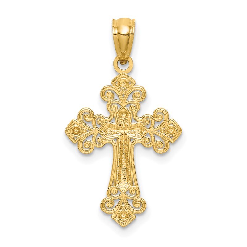 14K with White Rhodium Diamond-cut Cross Pendant