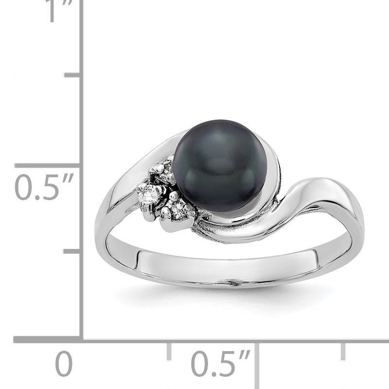 14k White Gold 6mm Black FW Cultured Pearl A Diamond Ring