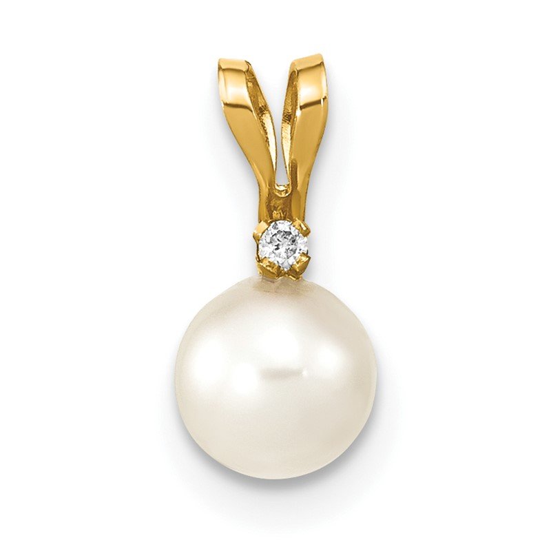 14k 5-6mm White Round Akoya Saltwater Cultured Pearl and .01 Carat Diamond Pendant