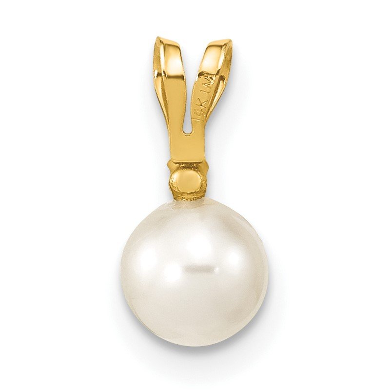 14k 5-6mm White Round Akoya Saltwater Cultured Pearl and .01 Carat Diamond Pendant