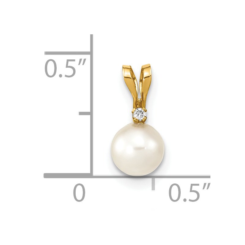 14k 5-6mm White Round Akoya Saltwater Cultured Pearl and .01 Carat Diamond Pendant
