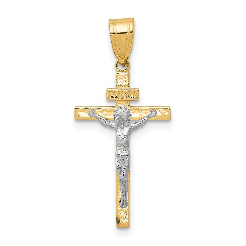 14K Two-tone INRI Crucifix Pendant