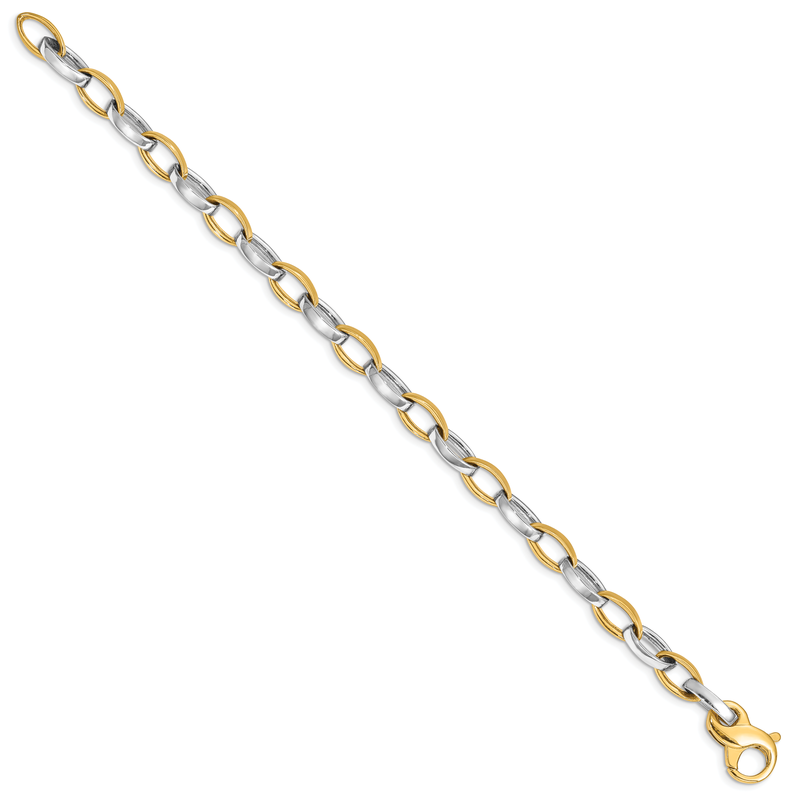 14K Two-tone 18 inch 6.6mm Hand Polished and Satin Fancy Link with Fancy Lobster Clasp Chain