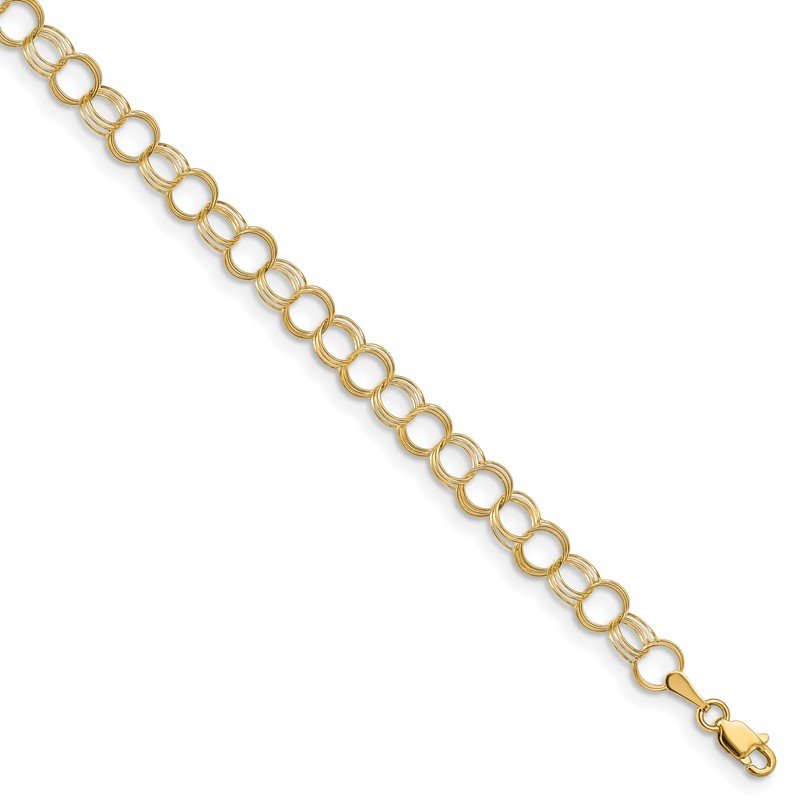 14k 6mm Solid Triple Link 7 inch Charm Bracelet