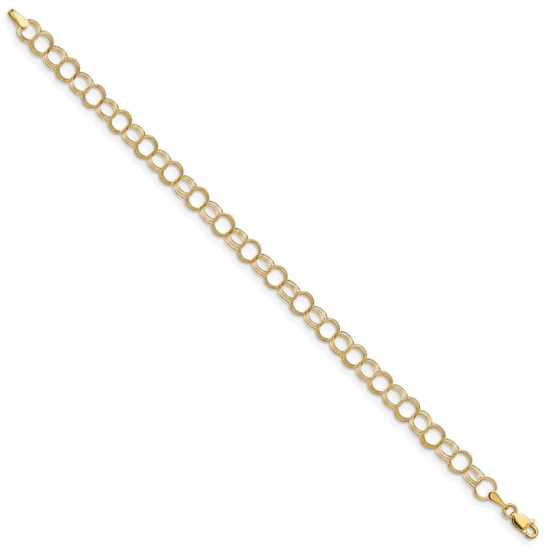 14k 6mm Solid Triple Link 7 inch Charm Bracelet