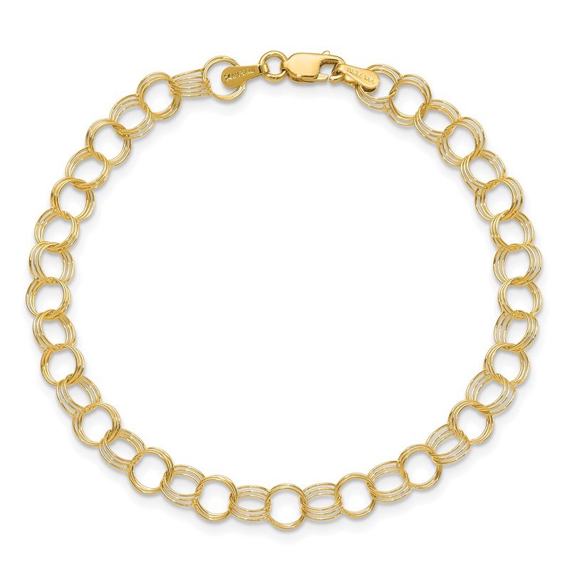 14k 6mm Solid Triple Link 7 inch Charm Bracelet
