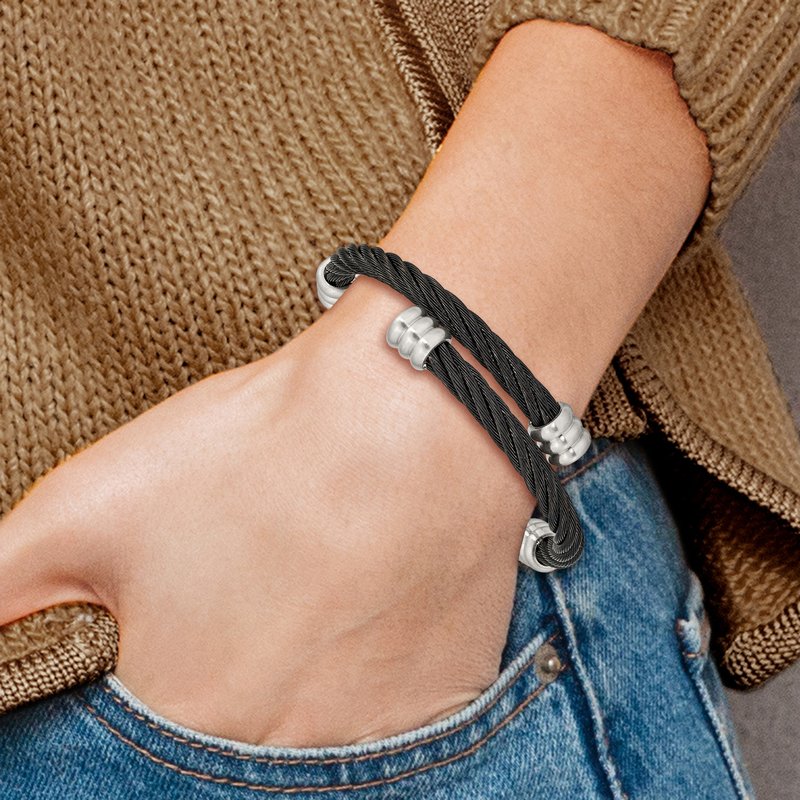 Stainless Steel Brushed and Polished Black IP-plated Wire Flexible Bangle