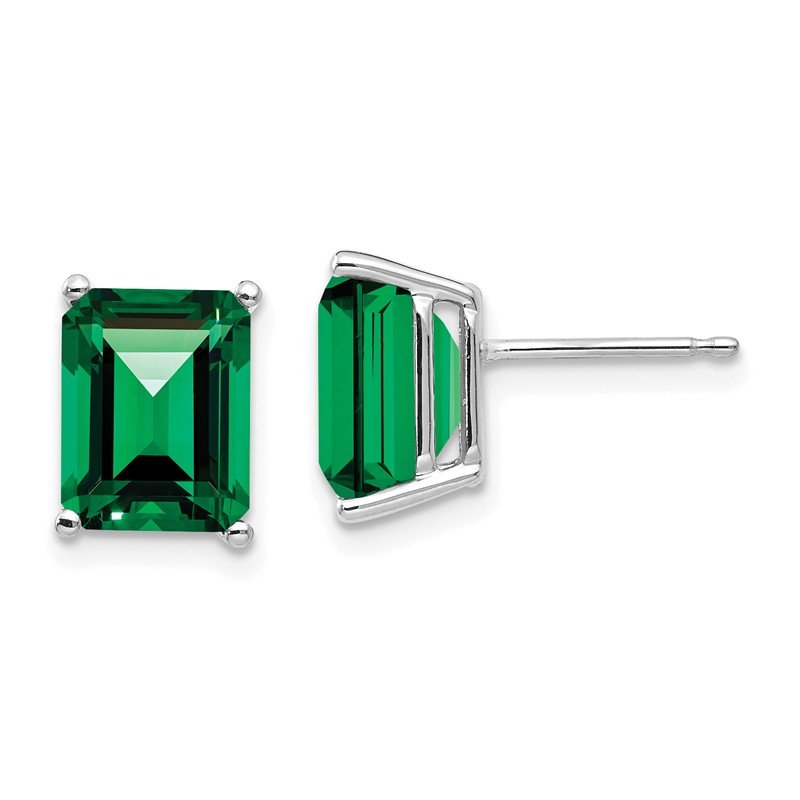 14k White Gold 9x7mm Emerald-Cut Mount St. Helens Post Earrings